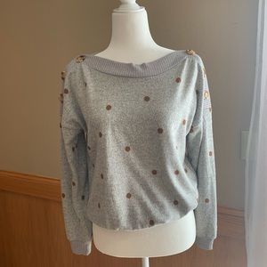 Grey and burnt orange polka dot sweater